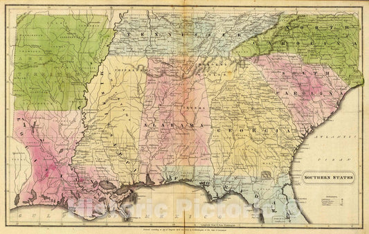 Historic Map : 1832 School Atlas - Southern States. Entered April 23d, 1832 by F.J. Huntington Connecticut. - Vintage Wall Art