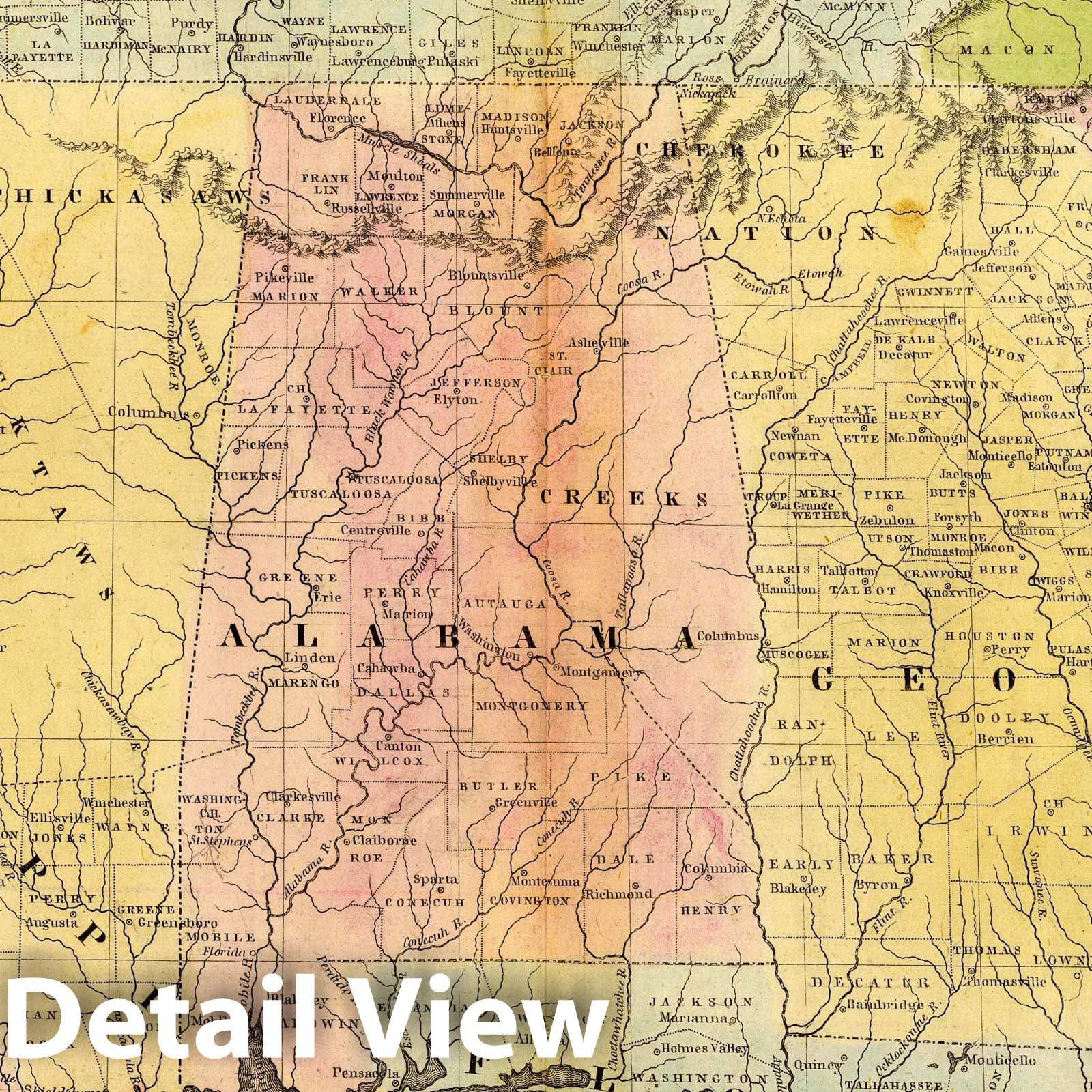 Southern States, United States, 1832 - Historical Map Print