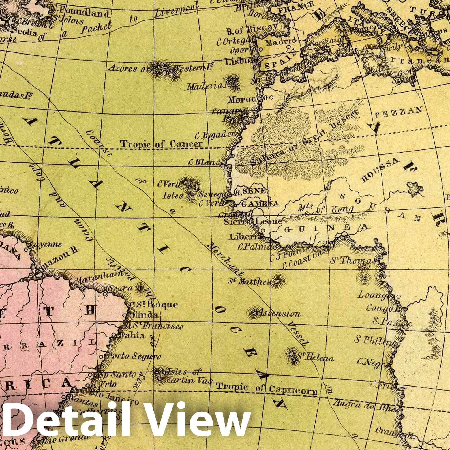 Atlantic Ocean and Islands, 1830 - Historical Map Print
