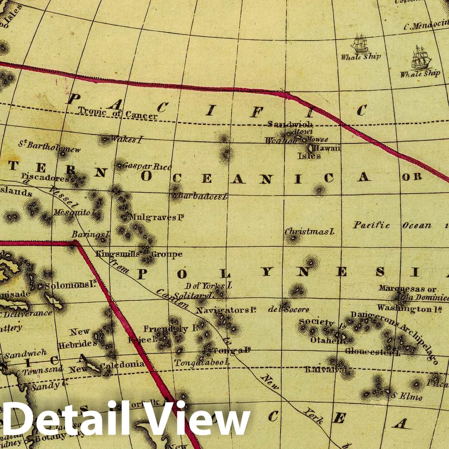 Pacific Ocean and Islands, 1830 - Historical Map Print