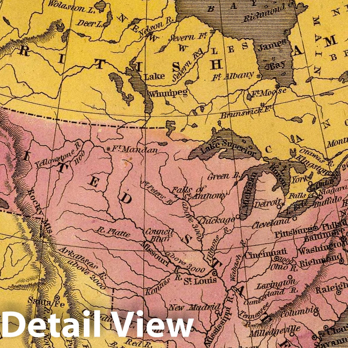 North America - River Map, 1836 - Historical Map Print