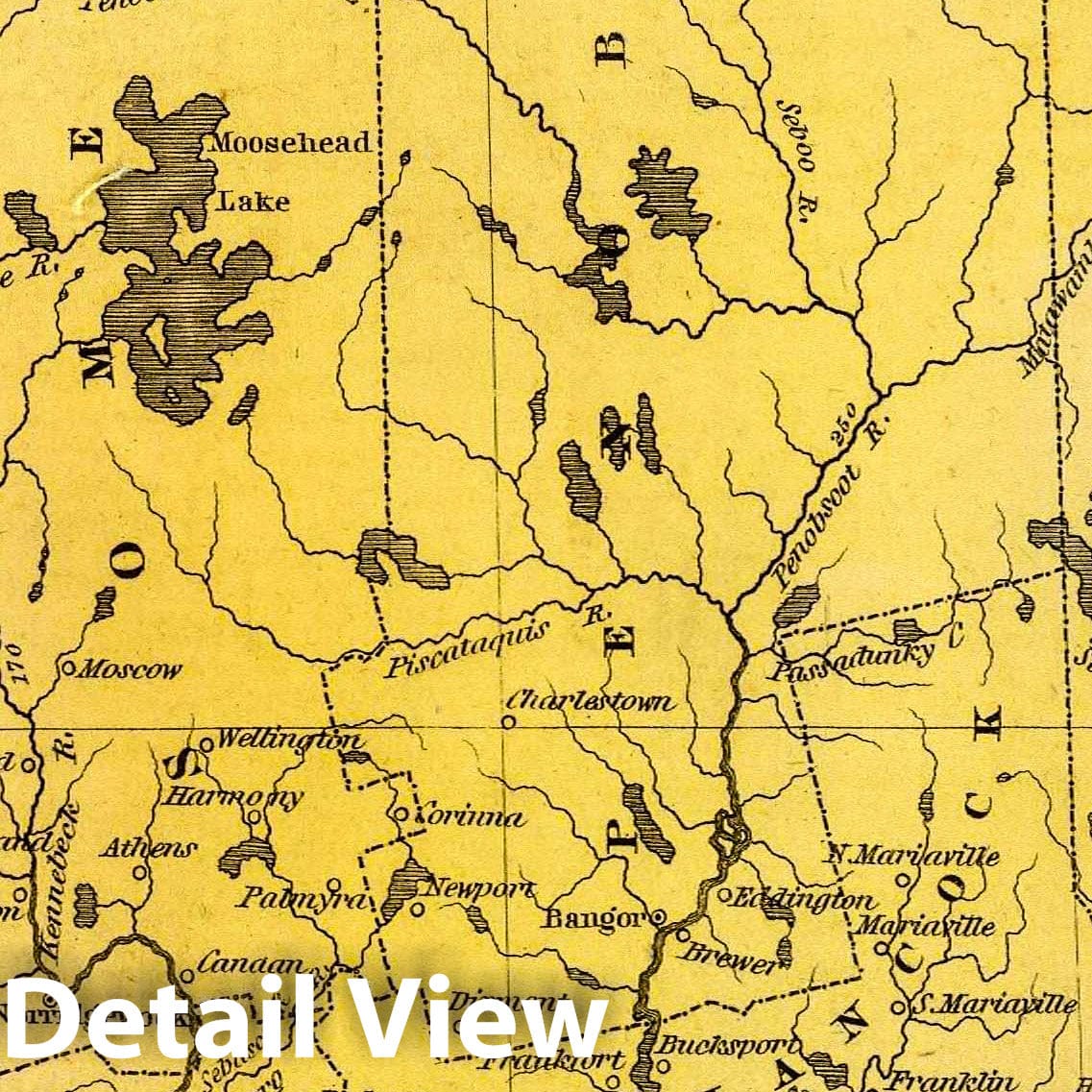 Maine - River Map, 1836 - Historical Map Print