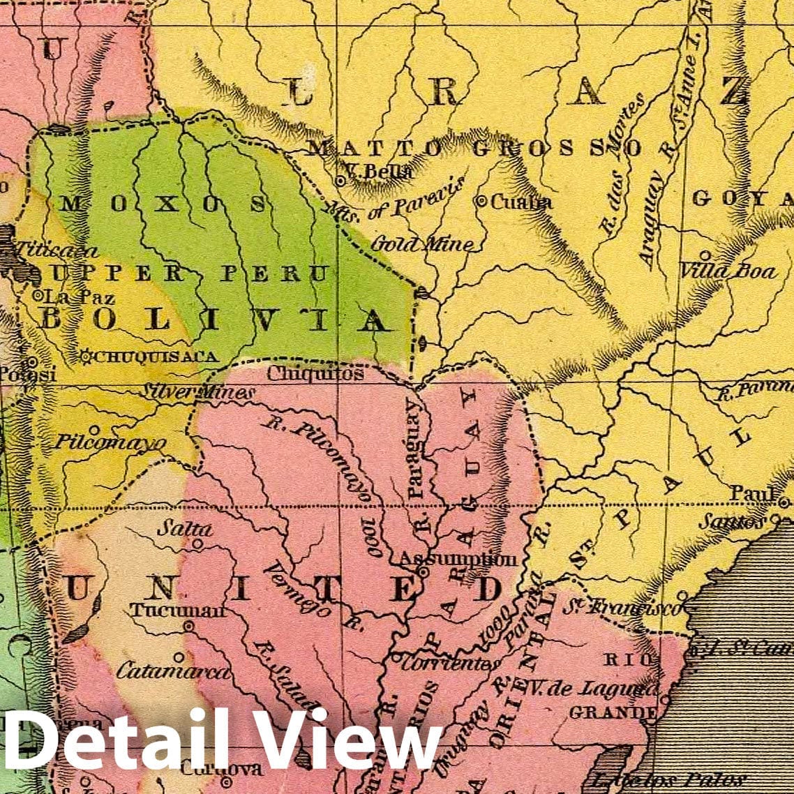South America - River Map, 1836 - Historical Map Print