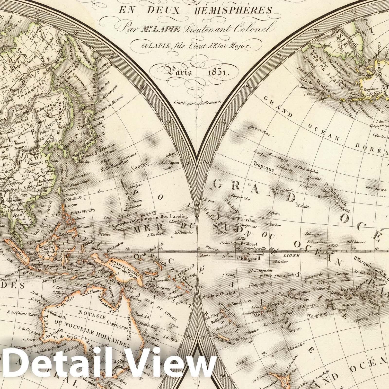 World Map - Two Hemispheres, 1831 - Historical Map Print