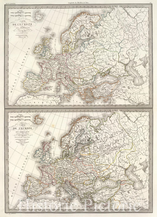 Europe under Charlemagne and Charles V, 1831 - Historical Map Print