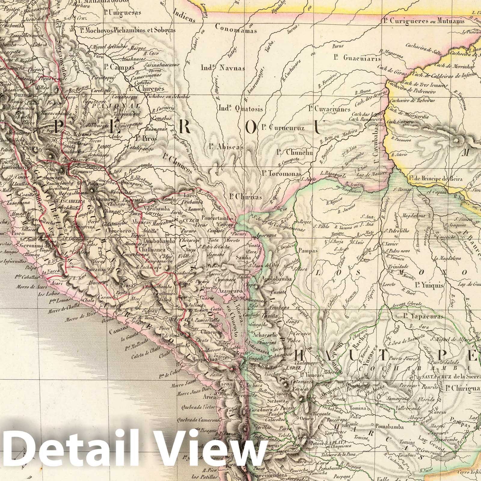 Peru and Bolivia - River Map, 1829 - Lapie Atlas Plate