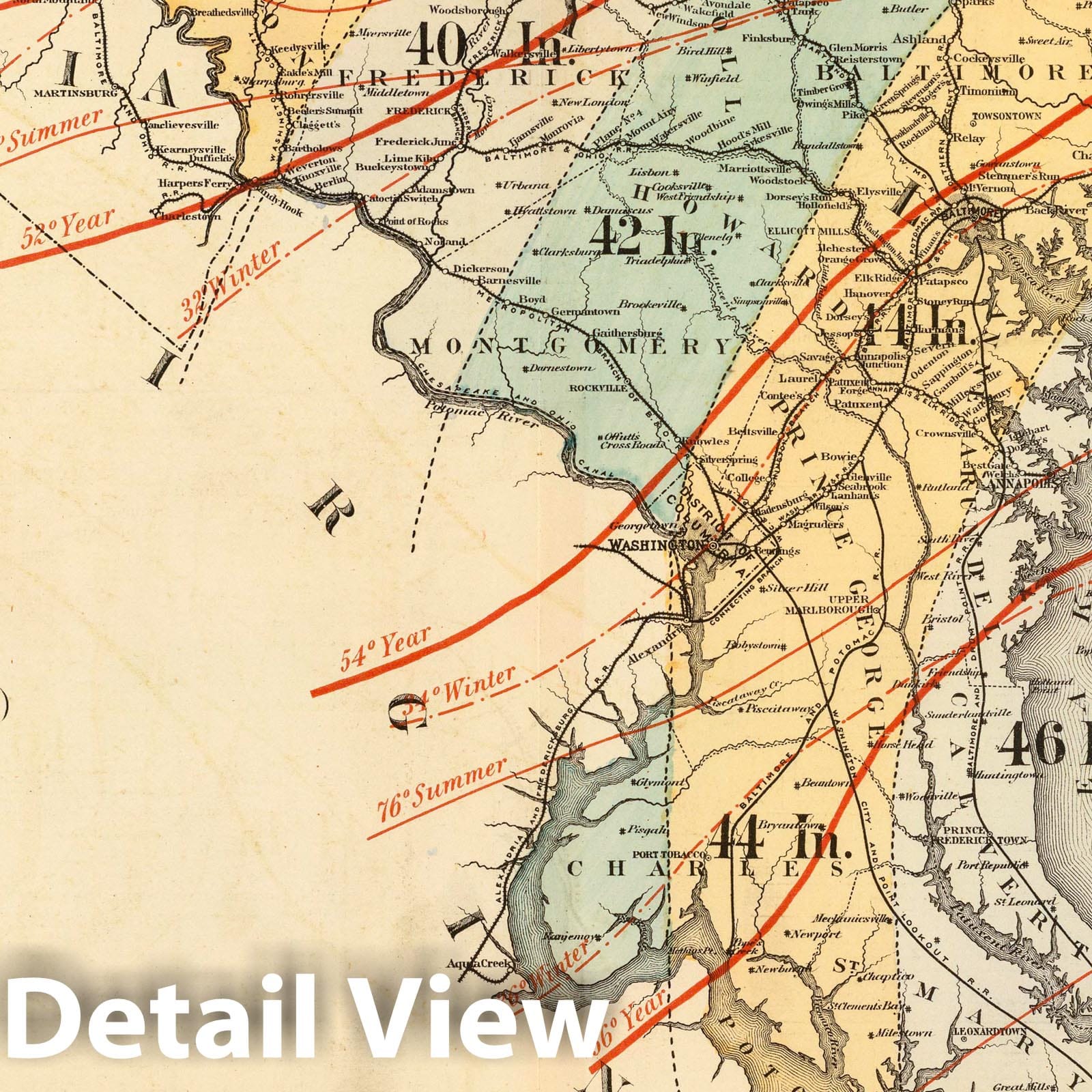 Maryland and District of Columbia Climate Map, 1873 - Historical Map Print