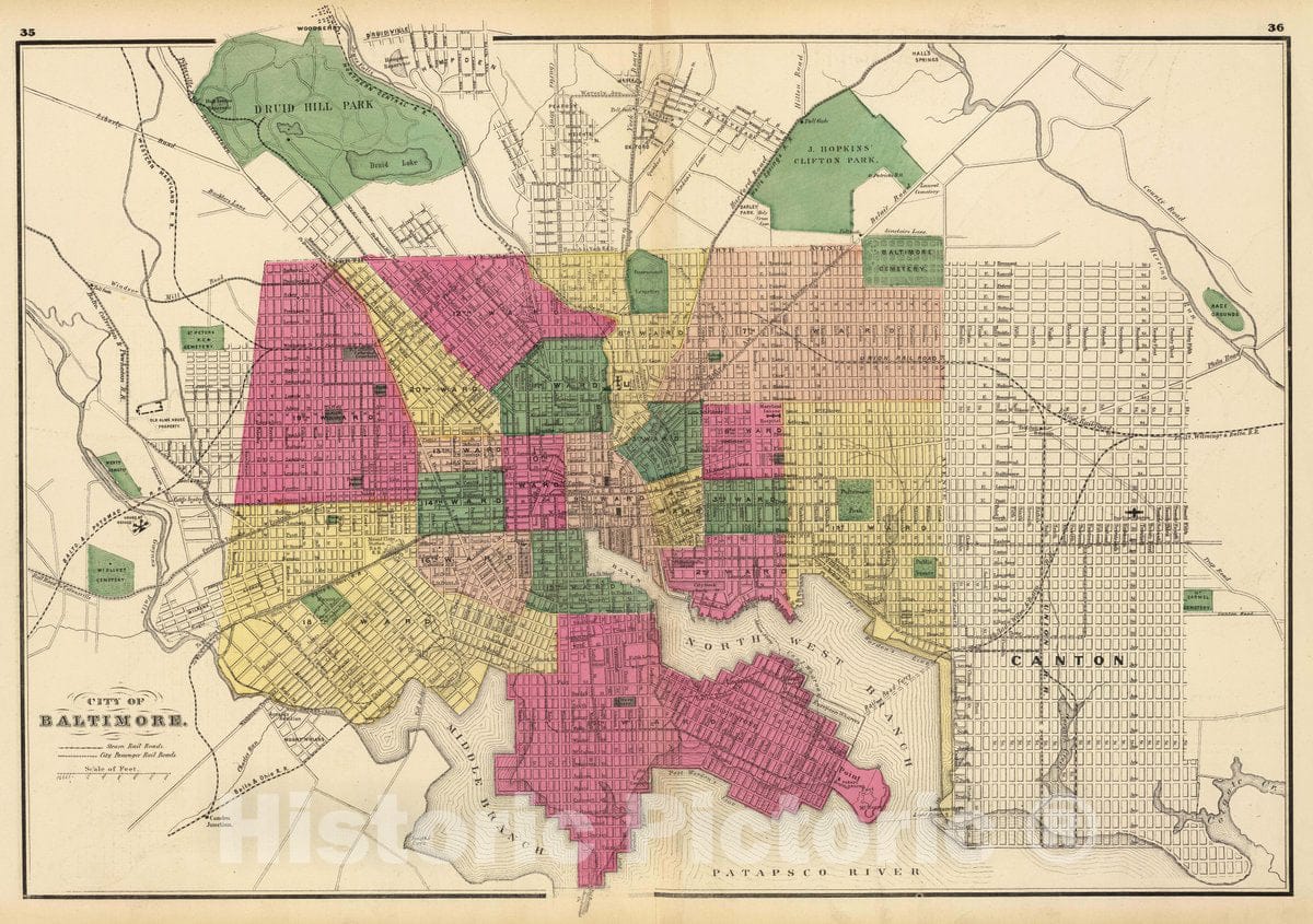 Historic Map : City of Baltimore. (Published by Stedman, Brown & Lyon, Baltimore. 1873), 1873 Atlas - Vintage Wall Art