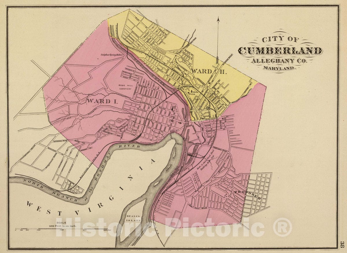 Historic Map : City of Cumberland, Alleghany Co, Maryland, 1873 Atlas - Vintage Wall Art