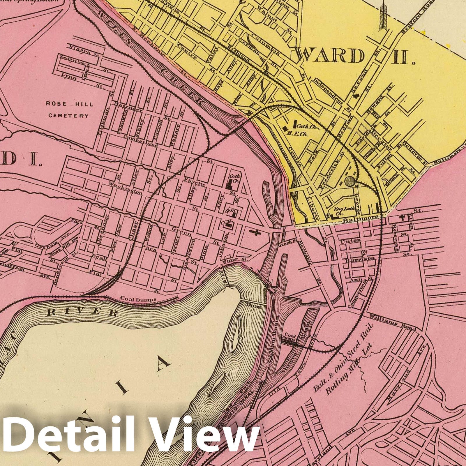 Cumberland, Alleghany County, Maryland 1873 Historical City Plan Map