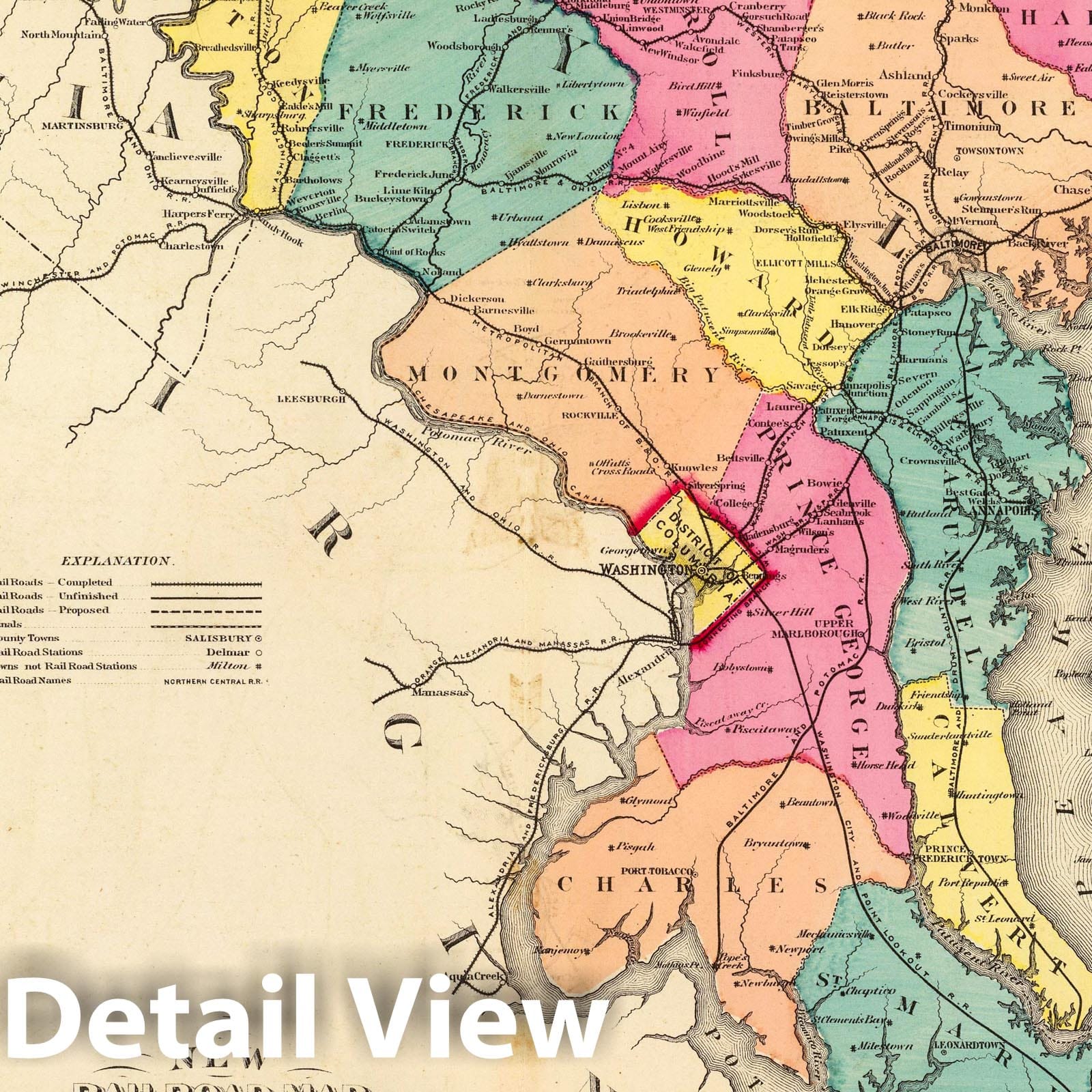 Maryland, Delaware & District of Columbia Railroad Map 1873