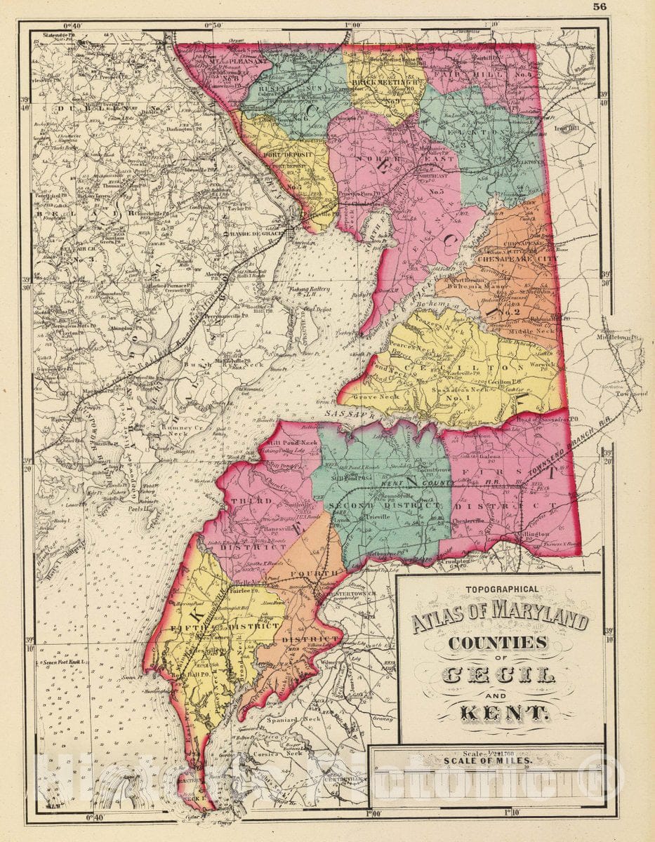 Cecil and Kent Counties, Maryland - Nautical Chart, 1873 - Historical Map Print