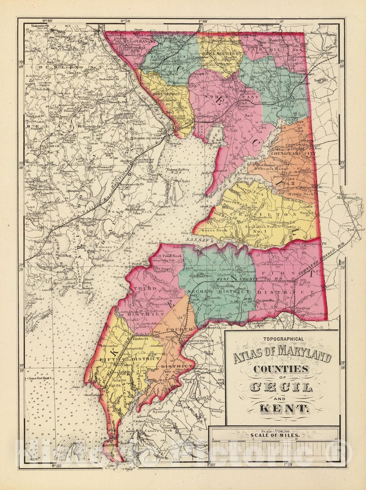 Historic Map : Topographical Atlas of Maryland: Counties of Cecil and Kent, 1873 Atlas - Vintage Wall Art