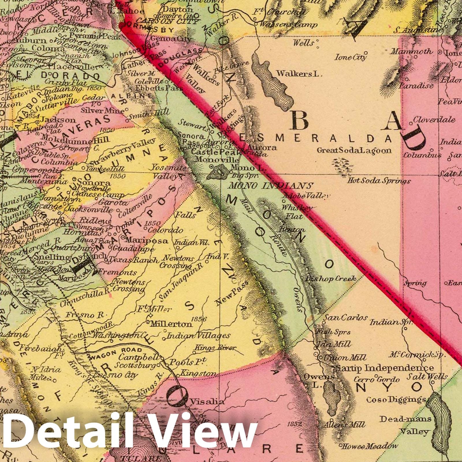 California and Nevada 1873 Historical Map Print