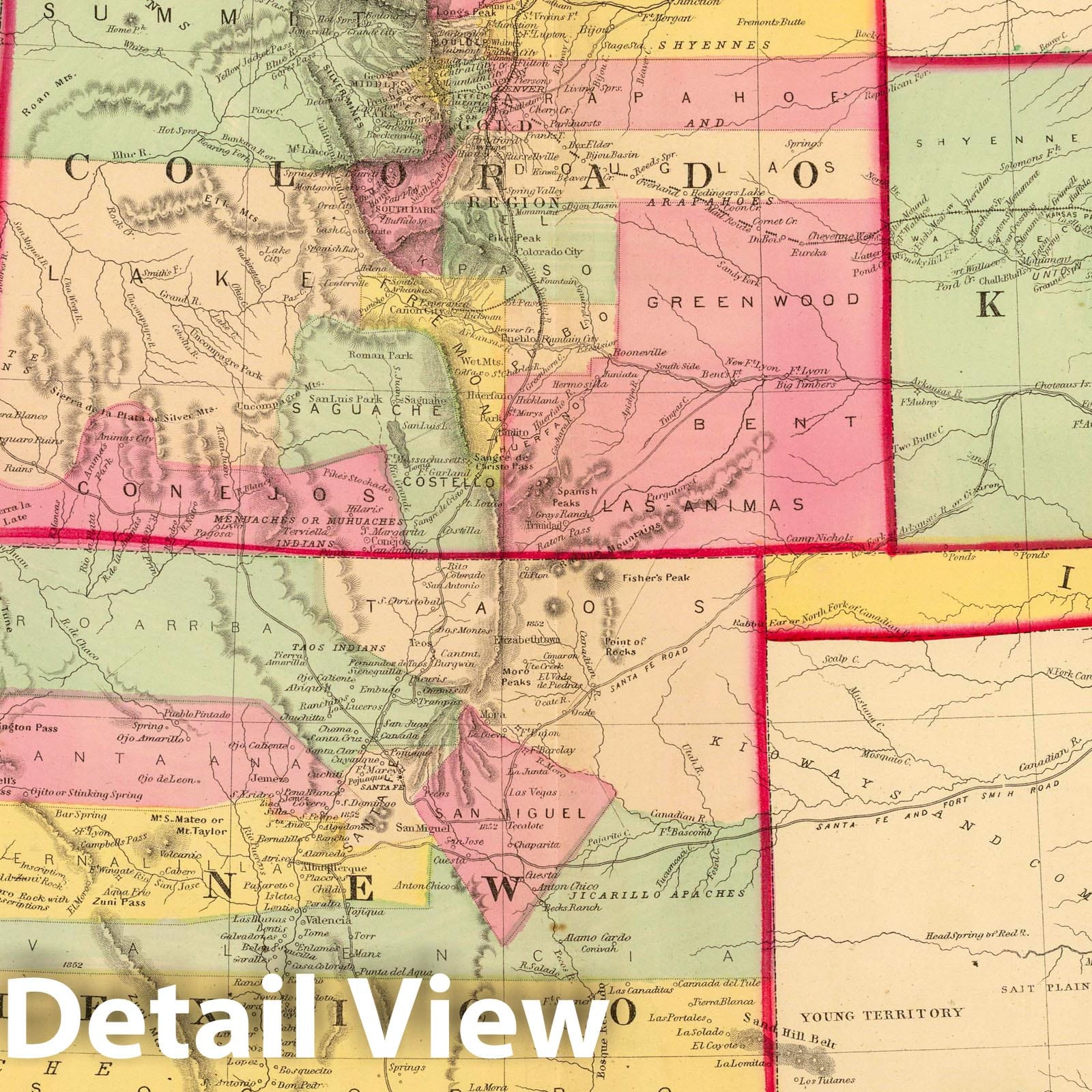 Kansas, Arizona, Colorado, New Mexico, Utah, and Indian Territory, 1873 - Historical Map Print