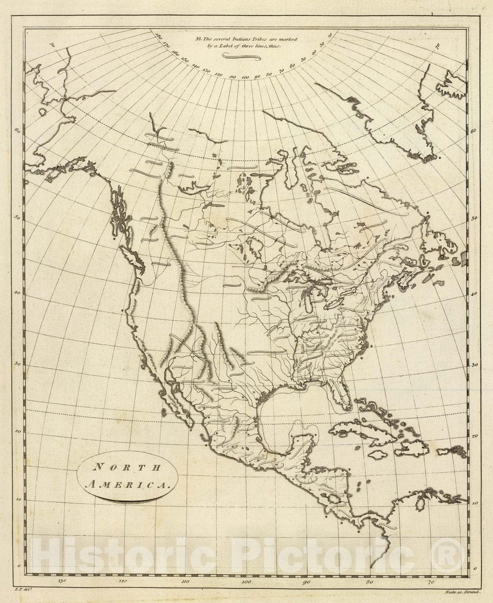 Historic Map : North America. E.P. delt. Neele sc, Strand. (1804), 1804 Atlas - Vintage Wall Art