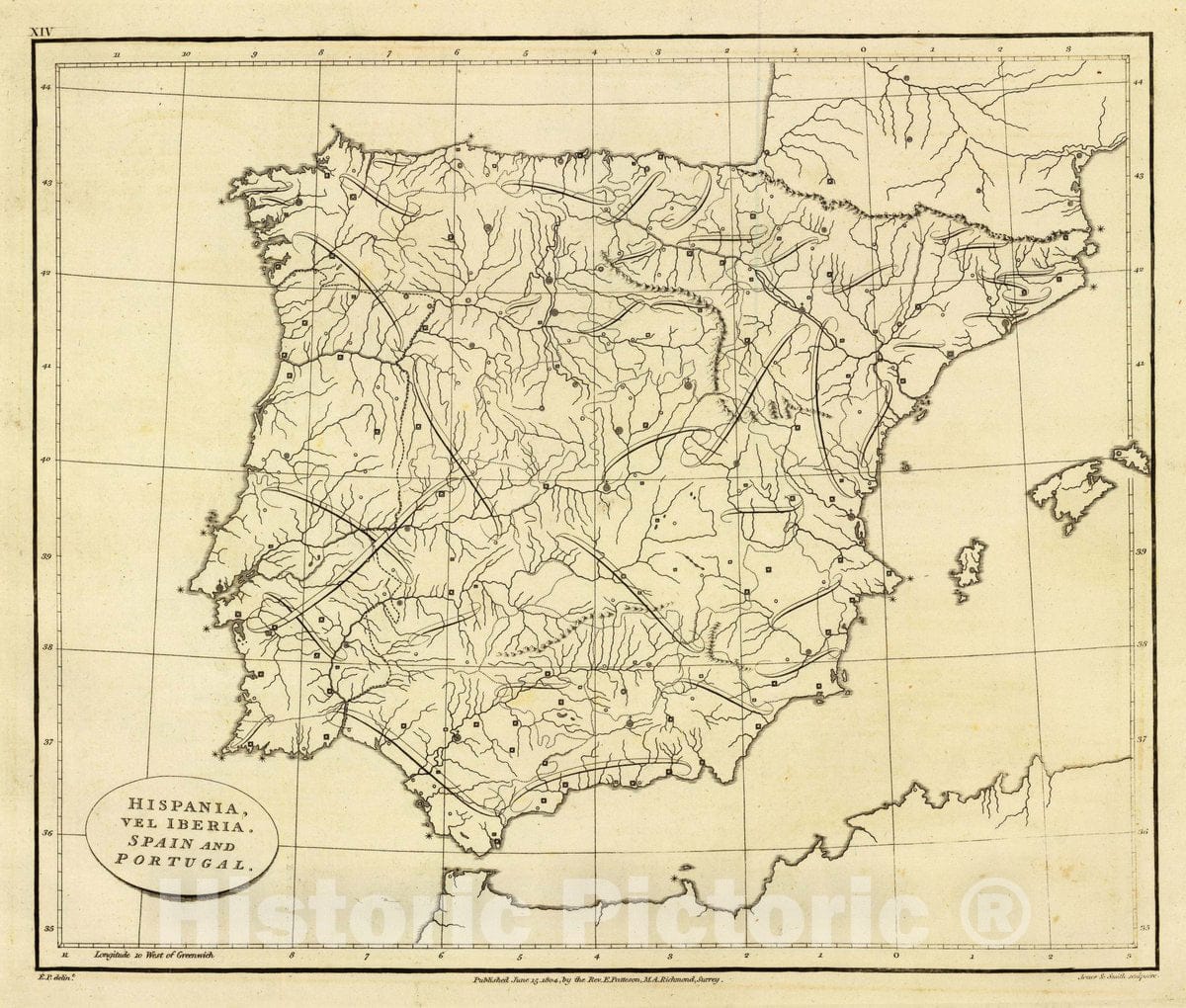 Historic Map : Hispania, vel Iberia. Spain and Portugal. E.P. delint. Jones & Smith, sculpsere. Published June 15, 1804 - Vintage Wall Art