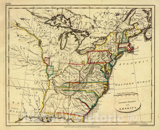 Historic Wall Map : United States of America. E.P. delin. Hewitt, sculp, Litt. Russel St, Bloomsbury. Published June 15th, 1804, 1804 Atlas - Vintage Wall Art