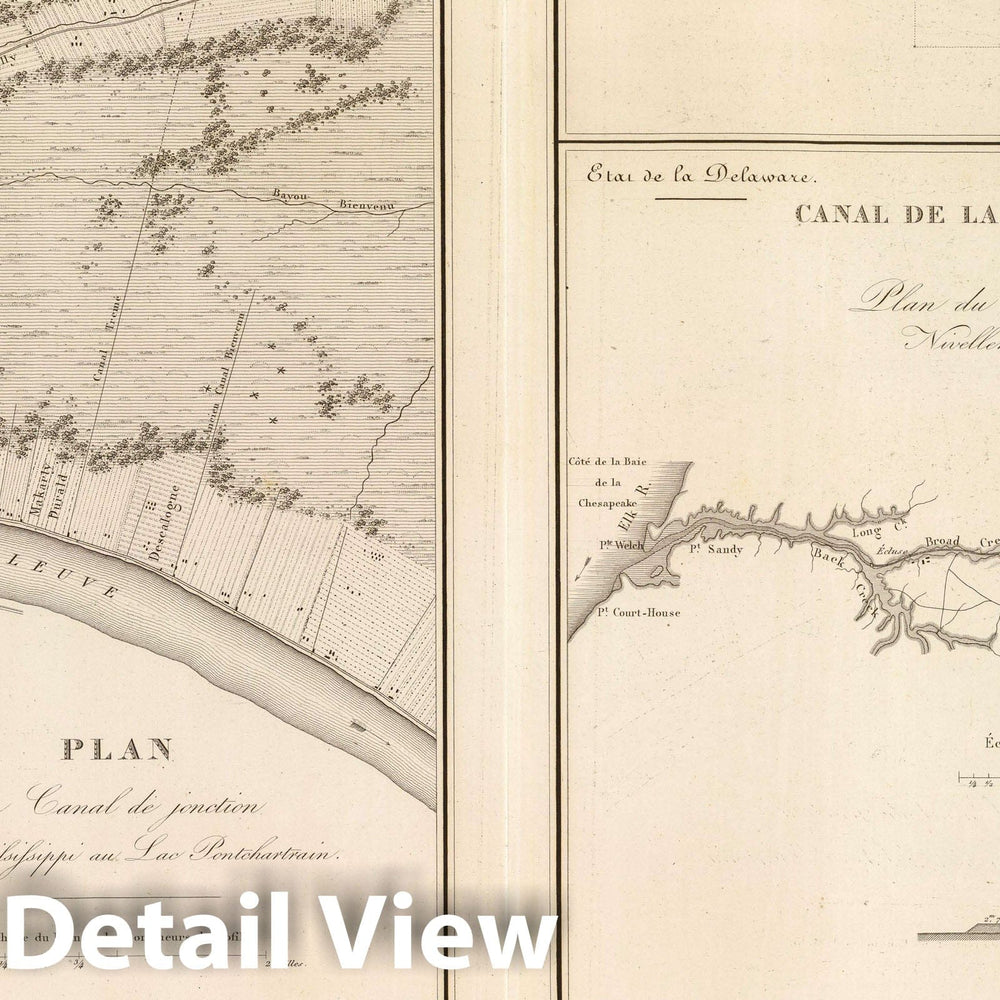 Historic Map : Delaware, Chesapeake and Delaware Canal (Del. Md.) Canal, Mississippi au Lac Pontchartrain, 1834 Atlas , Vintage Wall Art