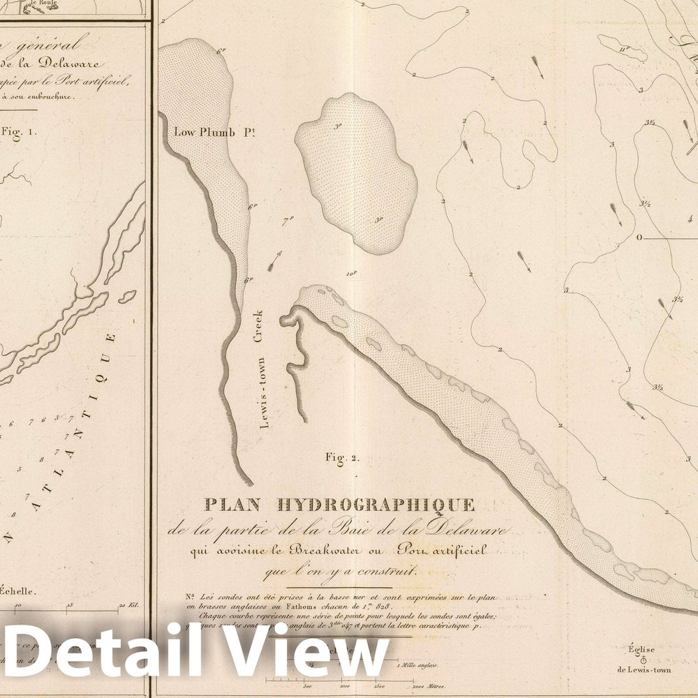 Historic Map : England; France , Cherbourg France, Delaware, Delaware Bay (Del. and N.J.) Plan hydrographique de la partie de la Baie de la Delaware, 1834 , Vintage Wall Art