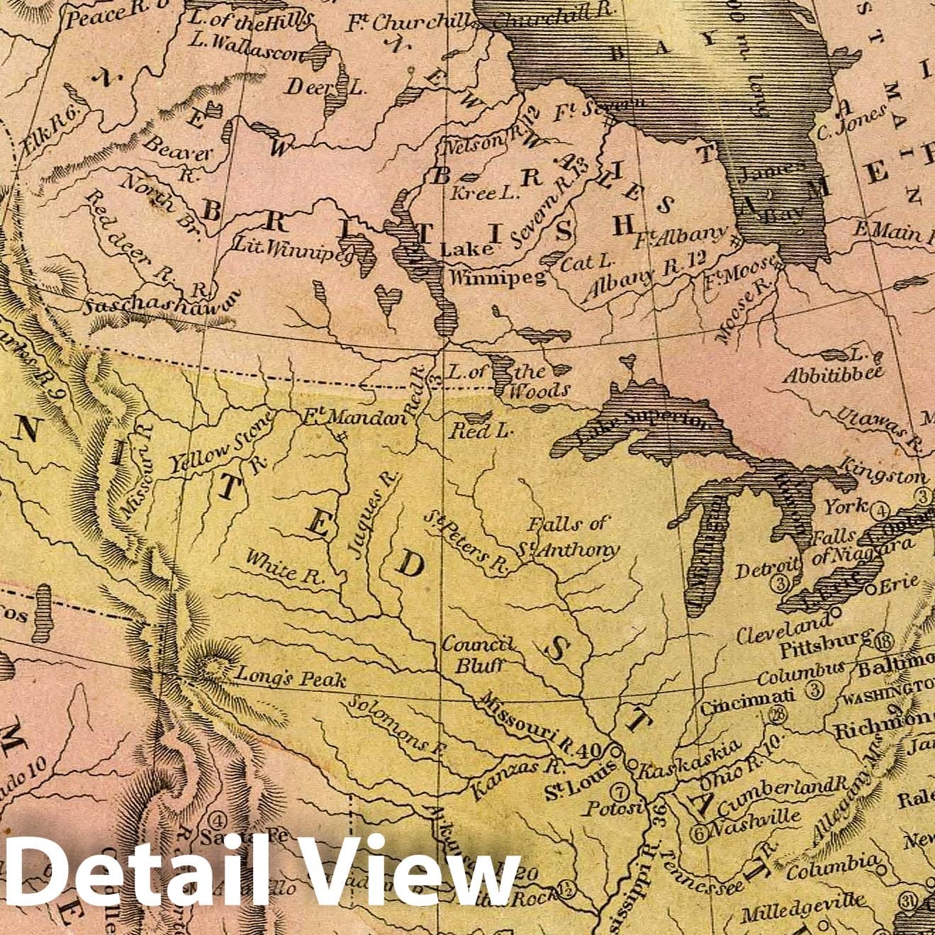 North America - River Map, 1829 - Historical Topographic Atlas Print