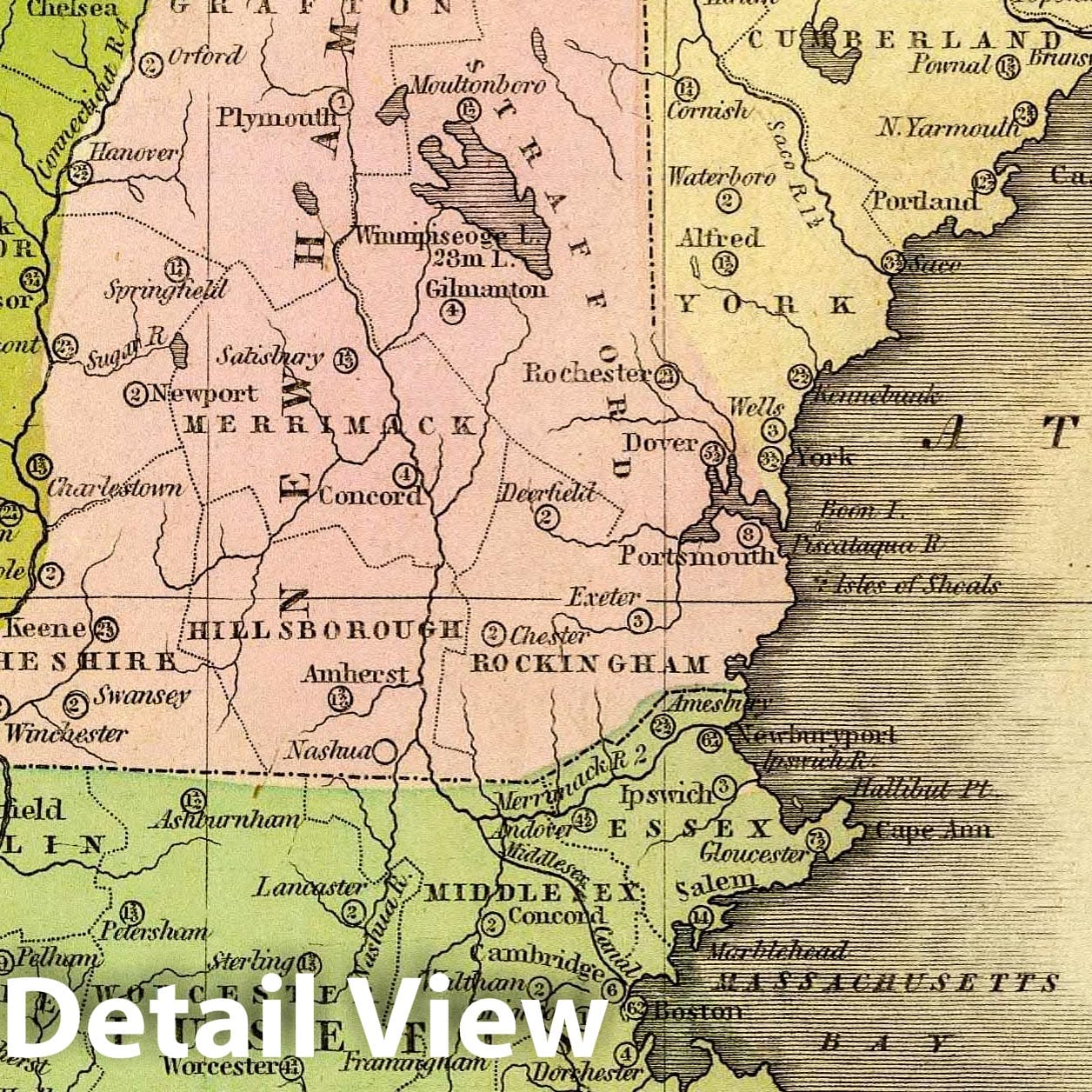 New England States - River Map, 1829 - Historical Map Print