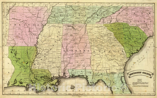 Historic Map : 1837 School Atlas - Southern States. Entered According to act of Congress. (1837) - Vintage Wall Art