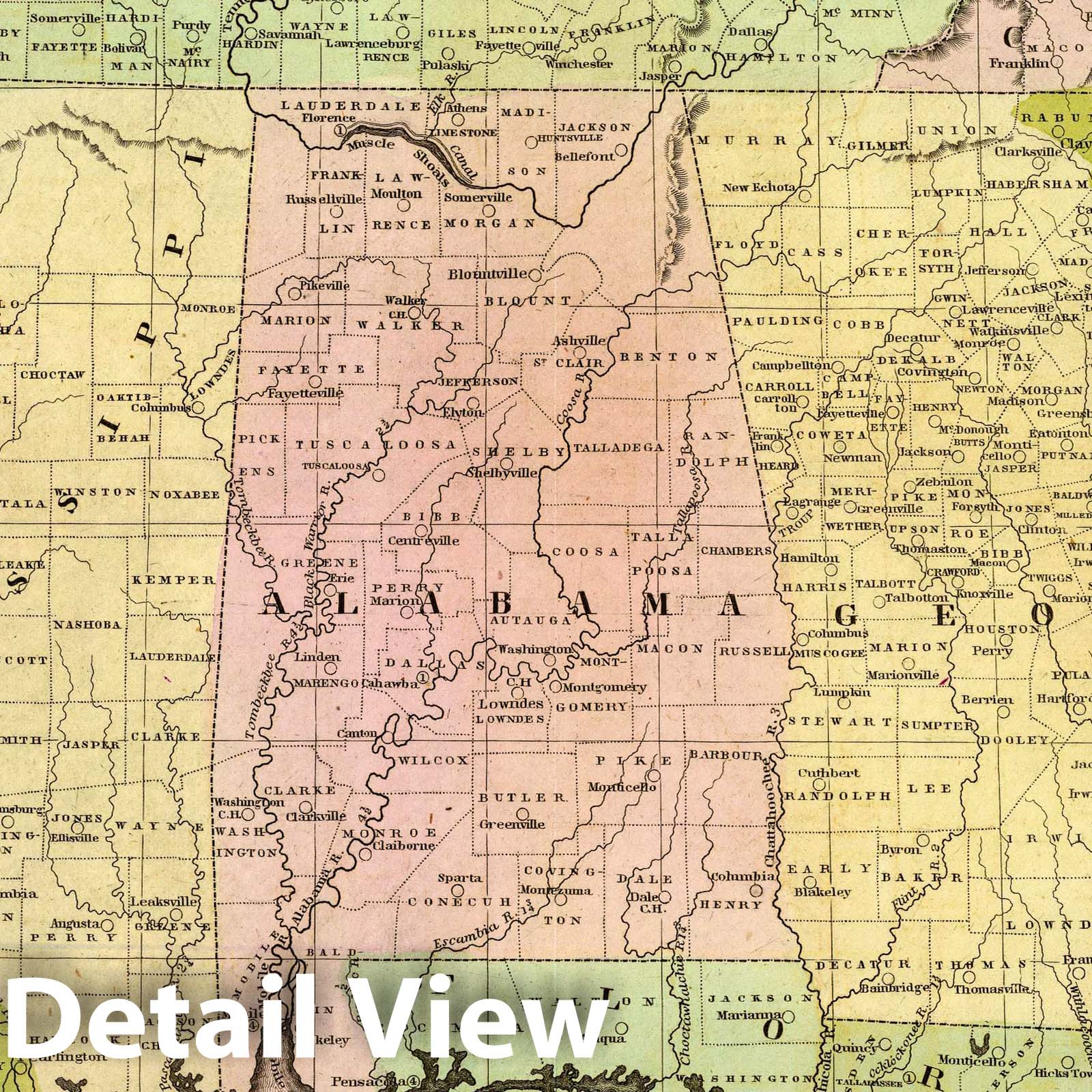 Historic Map : 1837 School Atlas - Southern States. Entered According to act of Congress. (1837) - Vintage Wall Art