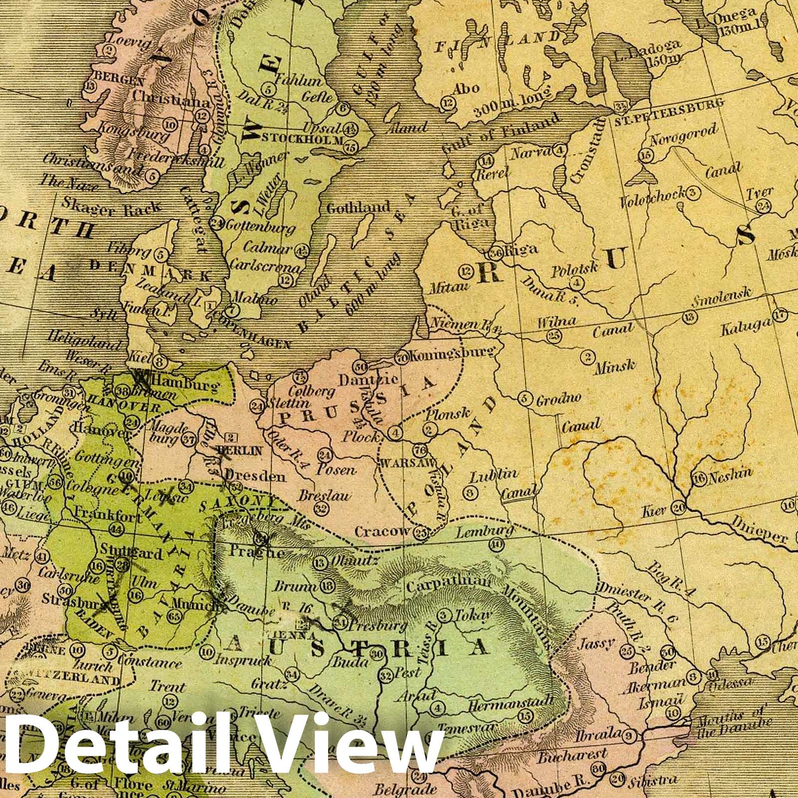 Europe - River Map, 1829 - Historical Map Print