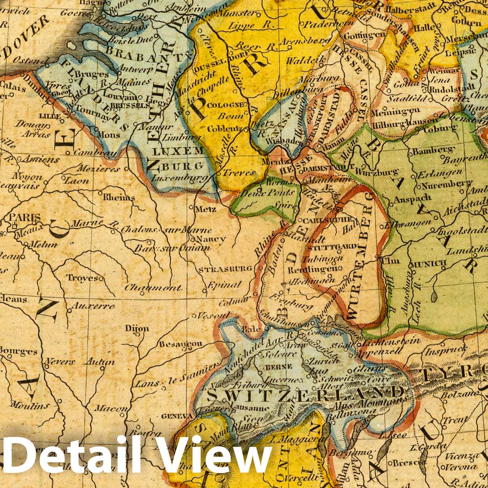 France, Germany, Netherlands, and Switzerland, 1821 - Historical Map Print