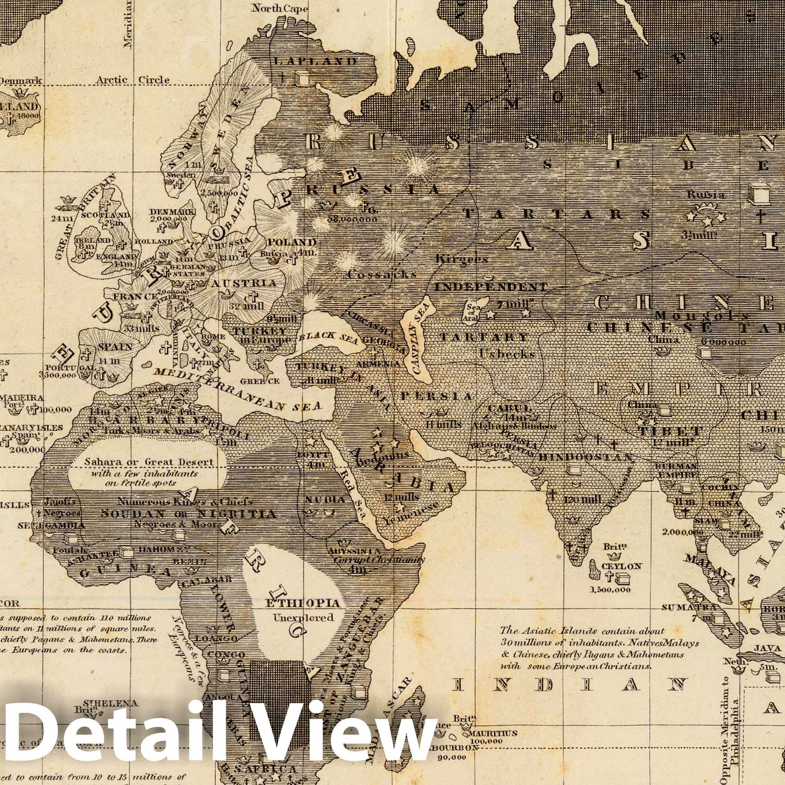 World - Moral and Political Chart, 1837 - Historical Map Print