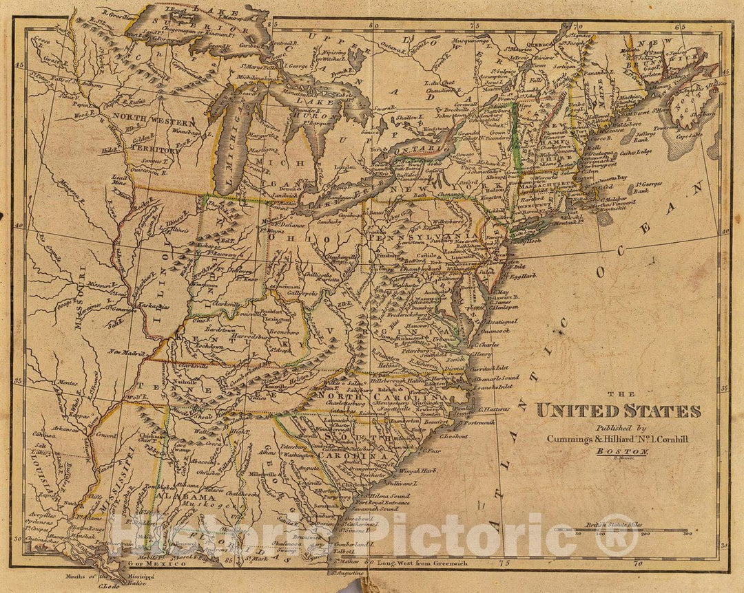 Historic Map : The United States. Published by Cummings & Hilliard, No. 1, Cornhill, Boston. H. Morse Sc. (1821?), 1821 Atlas - Vintage Wall Art