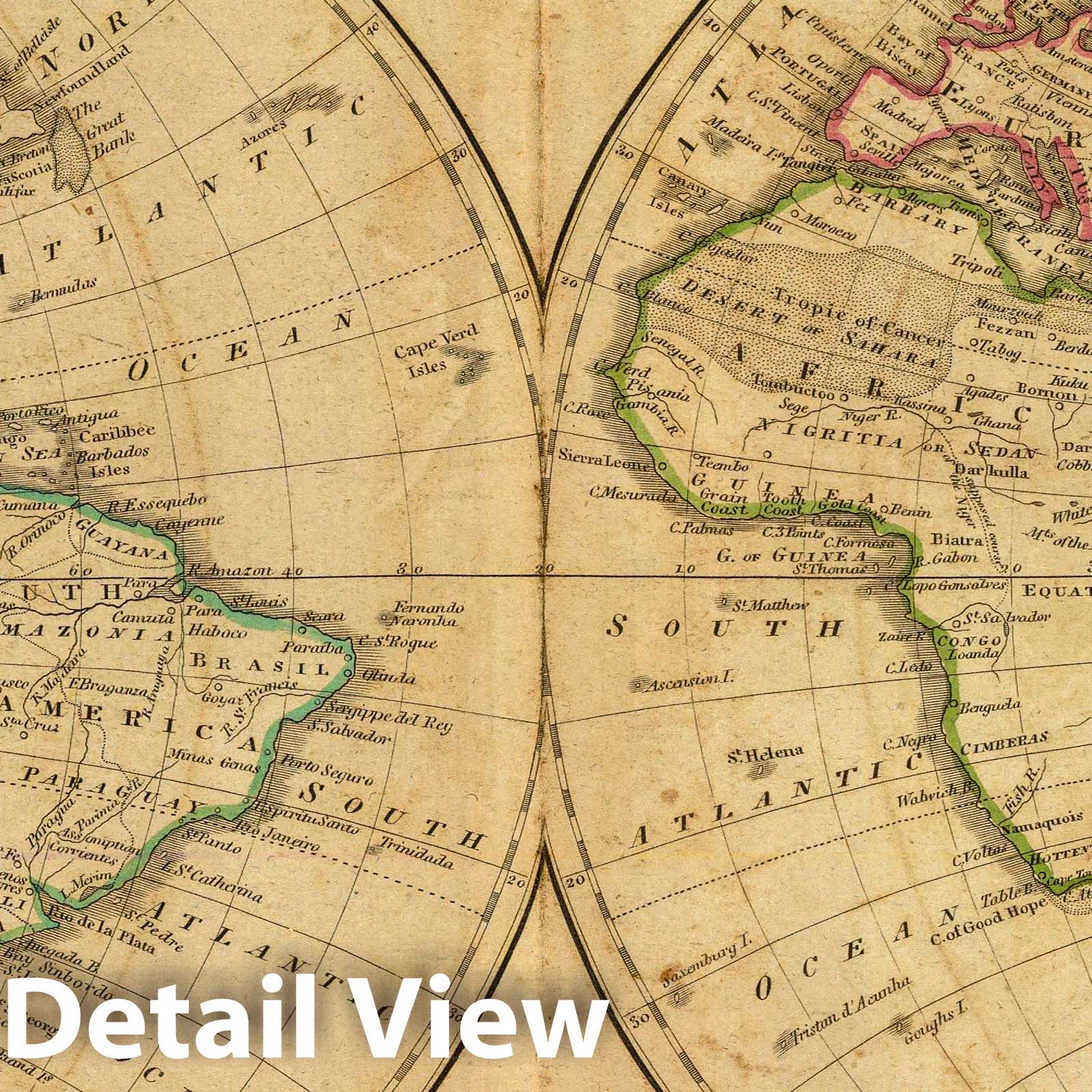 World Map 1820 - Carey's School Atlas Historical Reproduction