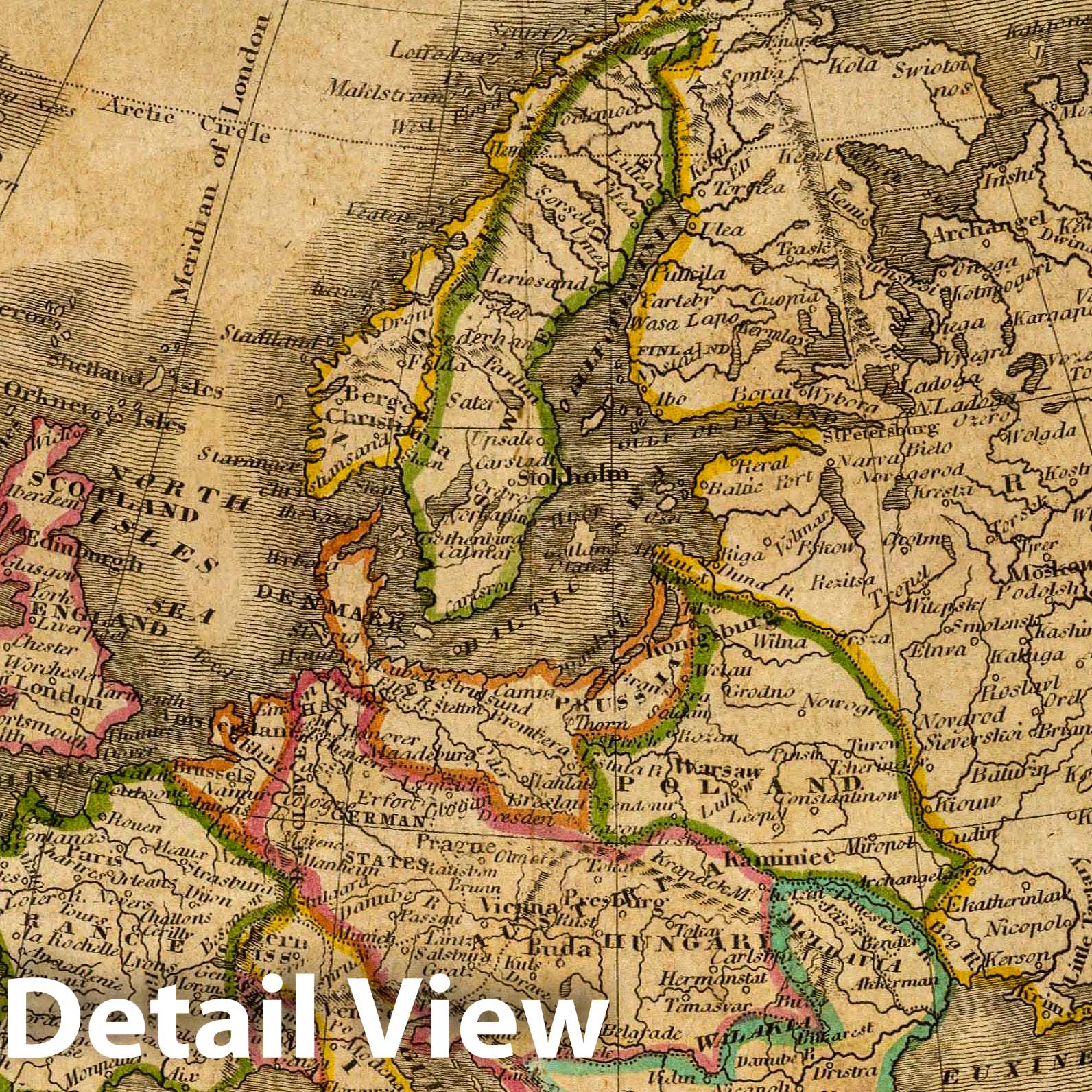 Europe, 1820 - Carey's School Atlas Historical Map Print
