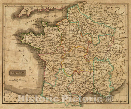 Historic Map : France. Philad. Published by M. Carey & Son, 1820, 1820 Atlas - Vintage Wall Art