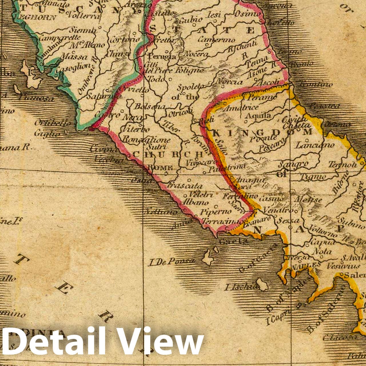 Italy, 1820 - Historical Map Print from Carey's School Atlas
