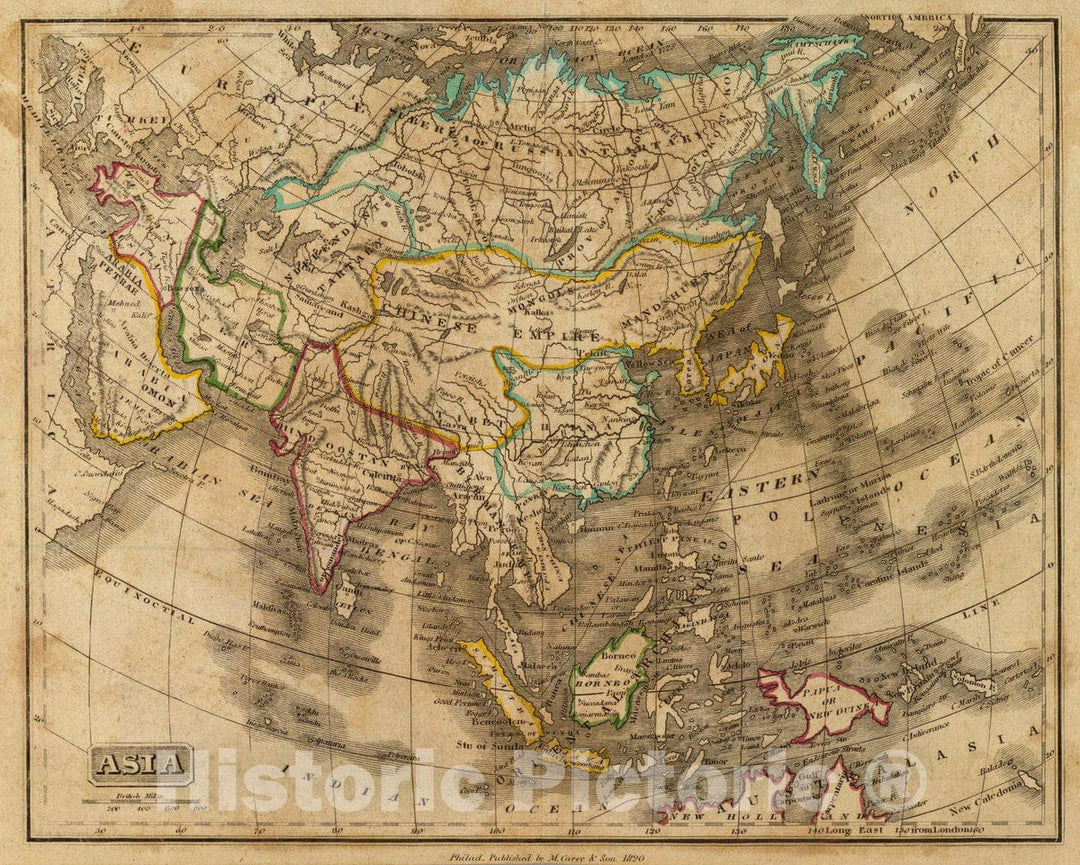 Historic Map : Asia. Philad. Published by M. Carey & Son, 1820, 1820 Atlas - Vintage Wall Art