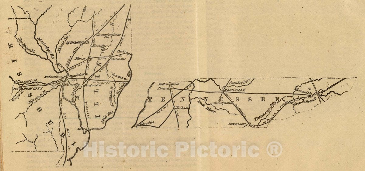 Historic Map : 1863 School Atlas - (Map of Parts of Missouri and Illinois. Map of Tennessee. Raleigh: Branson, Farrar & Co, Publishers. Biblical Recorder Print. 1863)