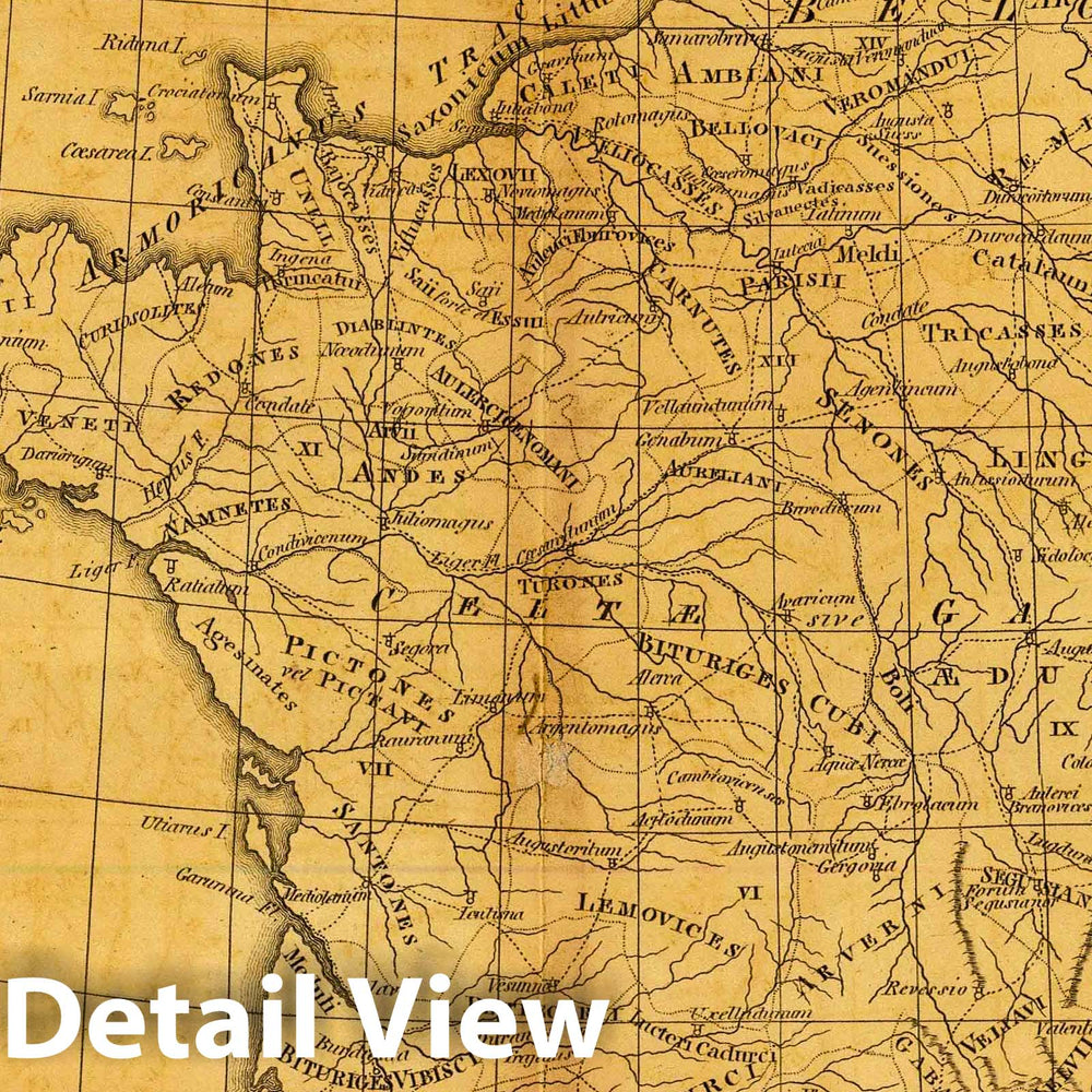 Historic Map : France, Gallia Antiqua. Auctore D'Anville. W. Sim, Sc, New York. (1814?), 1814 Classical Atlas , Vintage Wall Art