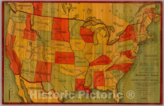 Historic Map : 1885 Game - Norris' Cyclopaedic Map of The United States of America. - Vintage Wall Art
