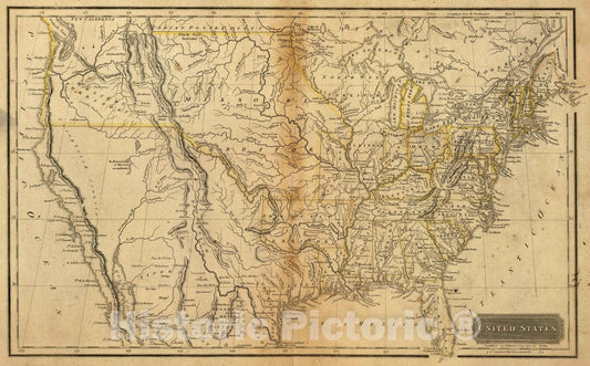 Historic Map : 1829 School Atlas - United States. Published by Hilliard, Gray and Co, Boston. (1829) - Vintage Wall Art