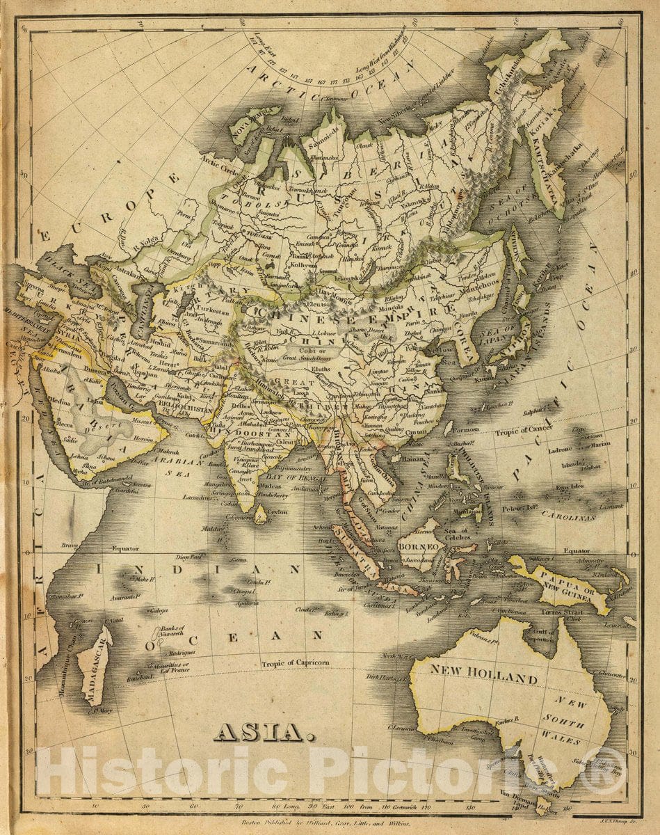 Historic Map : Asia. Boston, Published by Hilliard, Gray, Little and Wilkins. J.V.N. Throop Sc. (1829), 1829 Atlas - Vintage Wall Art