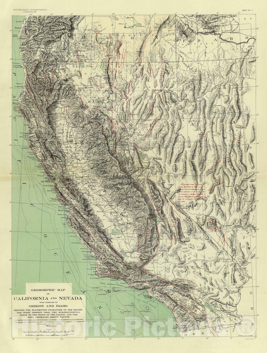 Historic Map : Geomorphic map, California, Nevada, portions of Oregon, Idaho, 1908 Atlas - Vintage Wall Art