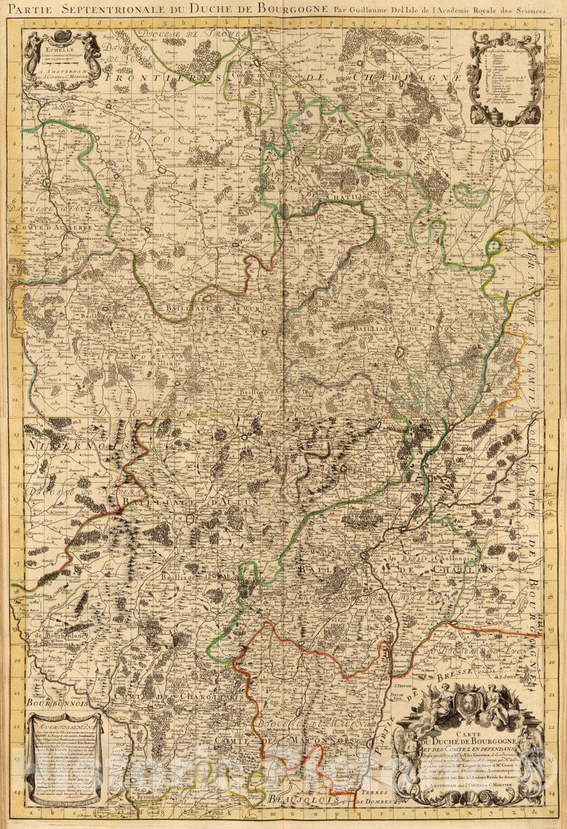Historic Map : France, Carte du Duche de Bourgogne et des Comtez en dependans, dressee par l'Ordre de Mrs. les Elus Generaux de la Province , Vintage Wall Art