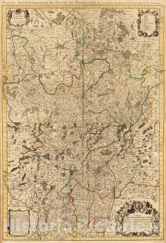 Historic Map : France, Carte du Duche de Bourgogne et des Comtez en dependans, dressee par l'Ordre de Mrs. les Elus Generaux de la Province , Vintage Wall Art