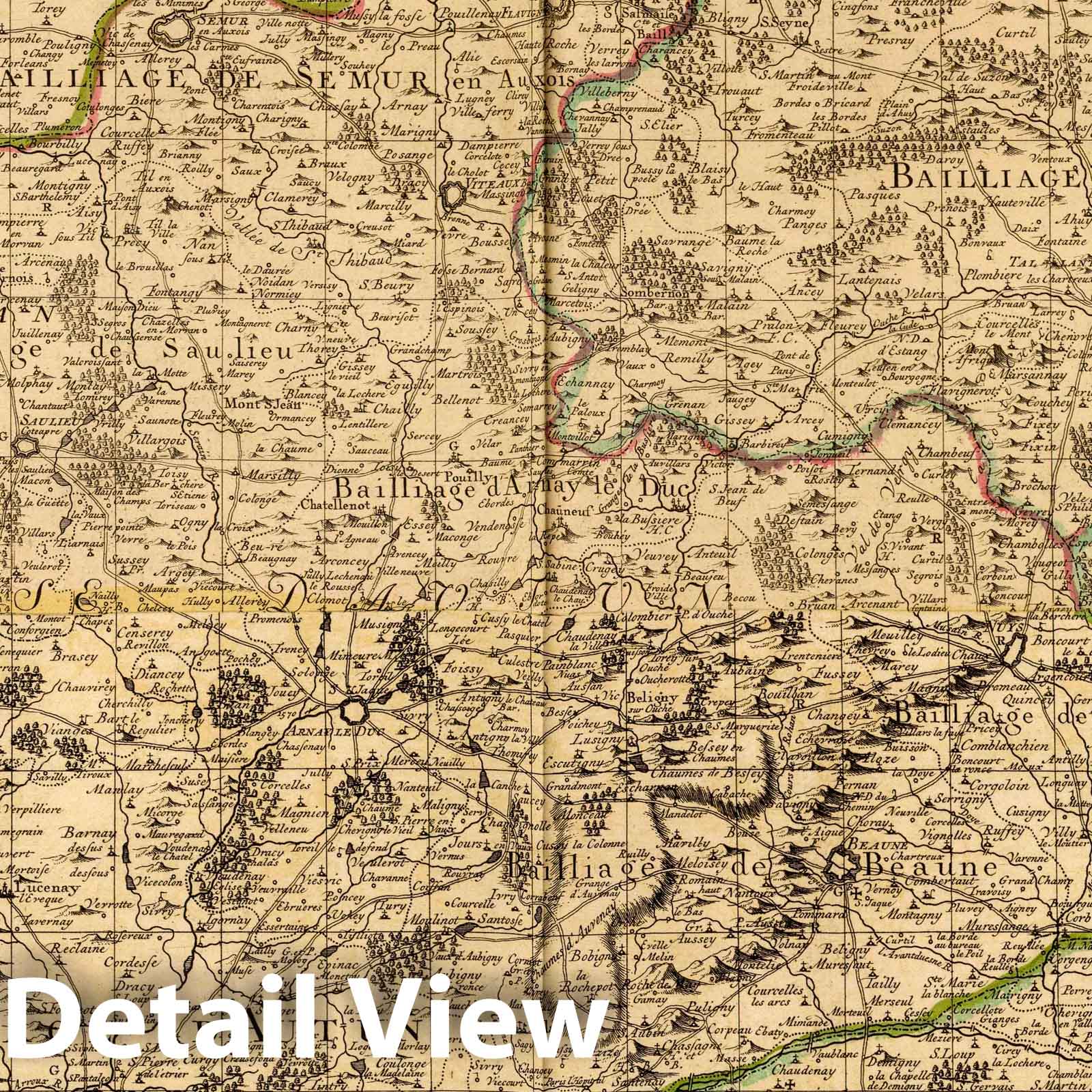 Burgundy, France - Road Map, 1742 - Historical Map Print