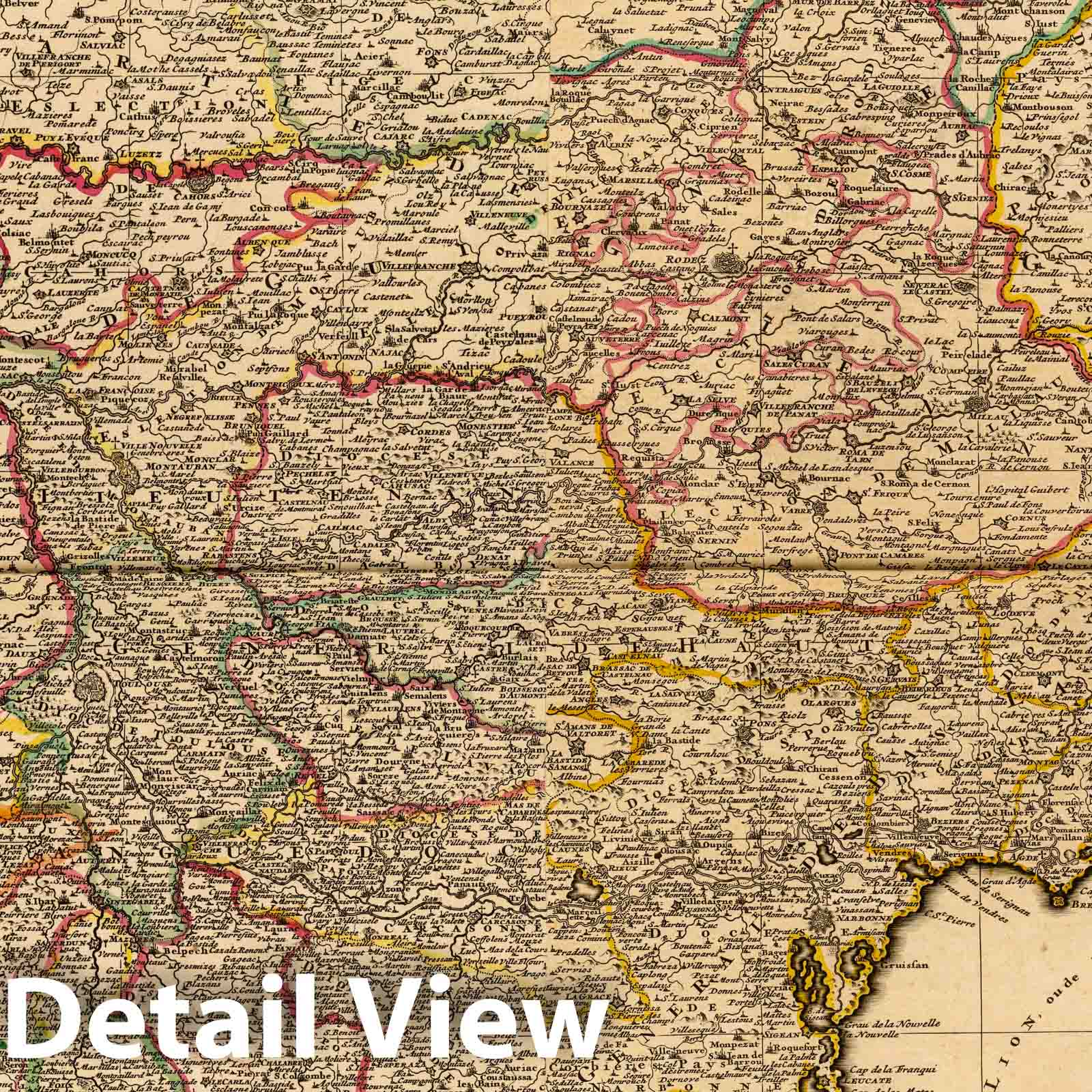 Historic Map : France, Le Gouvernement general de Languedoc divisee en trois Lieutenances Generales, 1742, Vintage Wall Art