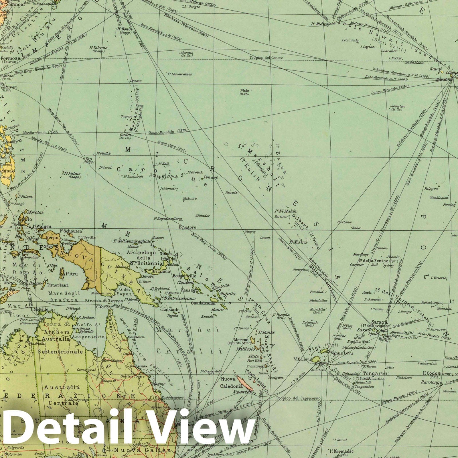 Indian Ocean and Pacific Ocean - Shipping Routes, 1929 - Historical Maritime Map Print