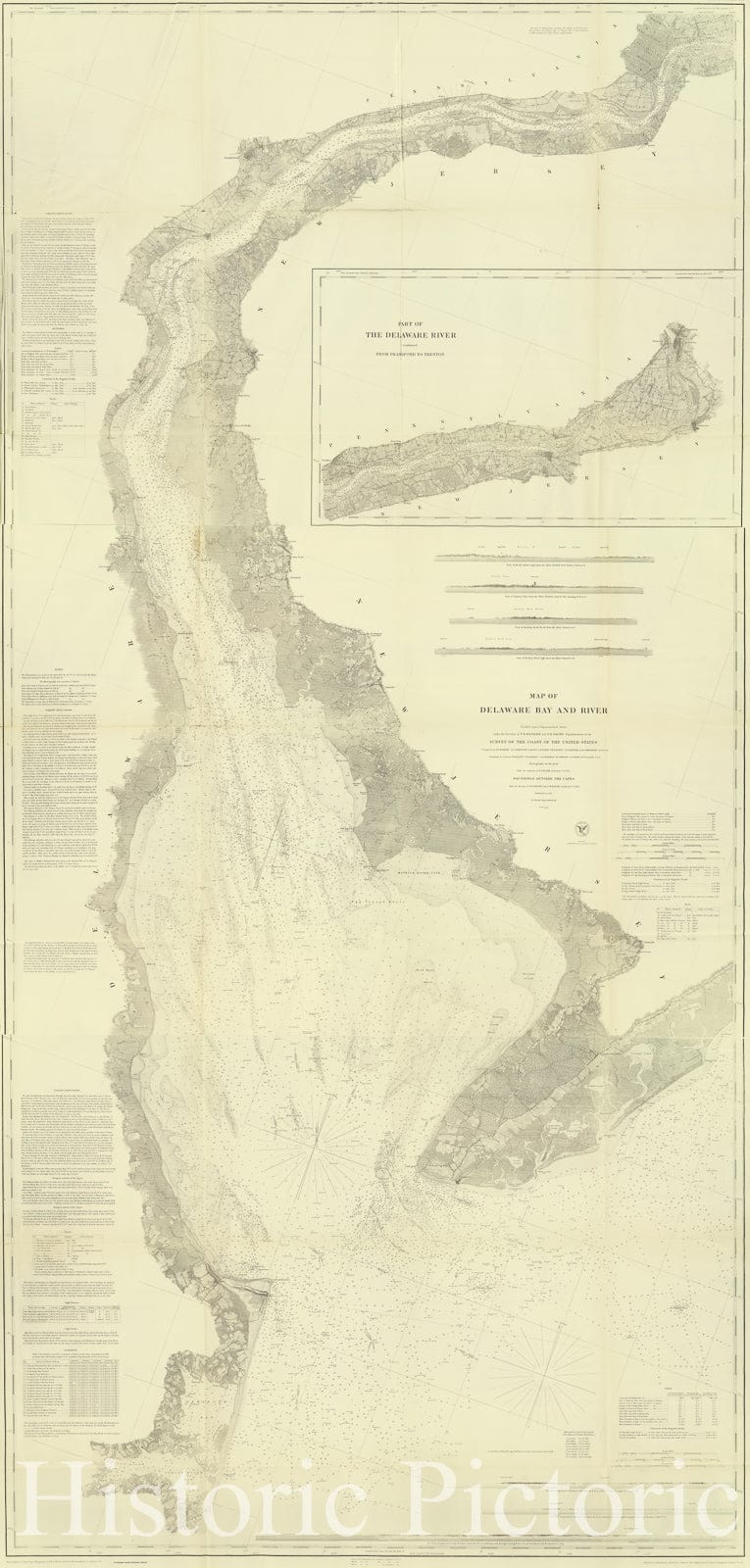 Historic Map : 1848 Chart Atlas - Composite: Delaware Bay, River. - Vintage Wall Art