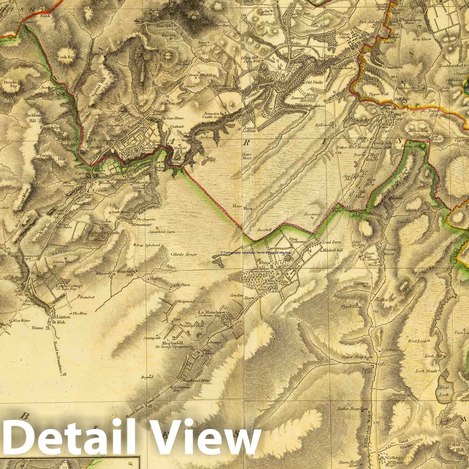 Edinburgh Shire, Southern Part - Road Map, 1832 - Historical Map Print